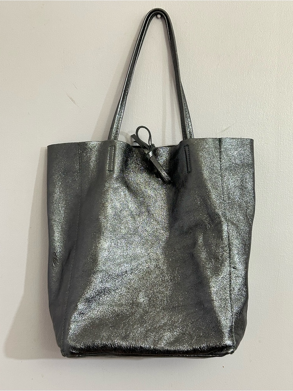Metallic Sparkle Italian Leather Tote Bag